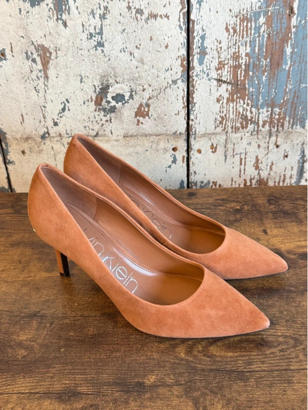Calvin Klein Cognac Suede Gayle Pointed Toe Pumps Heels Shoes size 9.5